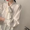 Schicke weiße Langarmbluse Damen Herbst Frühling Bürohemd Schleife Professionell Elegant Chiffon-Top Hohe Qualität