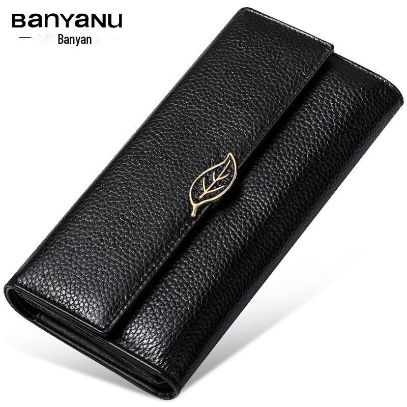 

Женский длинный кошелек из натуральной кожи с текстурой личи 2024 чёрный