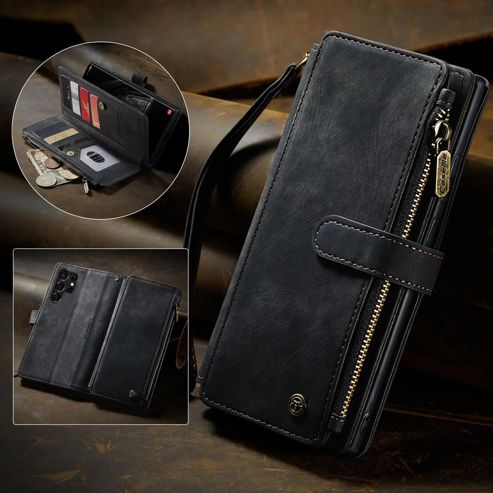 

Flip Leather Phone Case for Samsung Galaxy S25 Edge S24 S26 Ultra S23 FE S22 S21 S20 Plus Note20 A16 A56 A17 A37 A57 Wallet Etui Galaxy S26 чёрный
