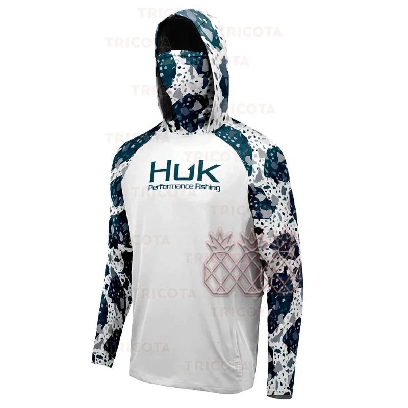 HUK Fishing Shirts UPF 50 Long Sleeve Hooded Face Cover Clothing Quick Dry Sweatshirts Breathable UV Protection Fishing Jerseys