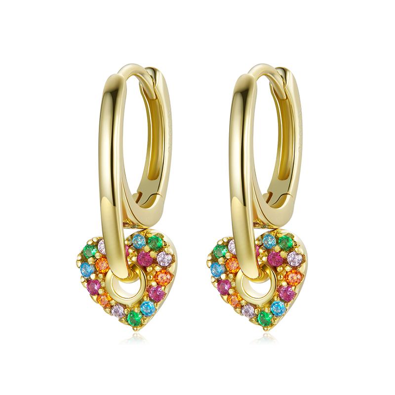 925 Silver Ear Needle Exquisite Heart Pendant Hoop Earrings Fashion Geometric Zircon Stud Earrings Women's Fine Jewelry