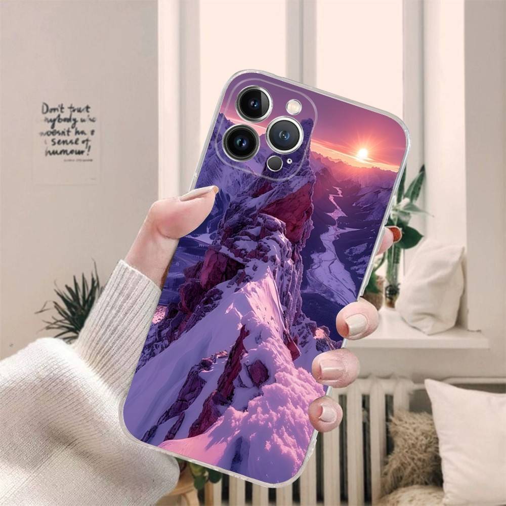 Beautiful Sunset Snow Mountain Phone Case For IPhone 17 16 15 14 13 11 12 Pro Max 16 Plus Transparent