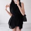 New Arrivals Open Run Women Halter Neck Tie Waist Strap Chiffon Sleeveless Blous