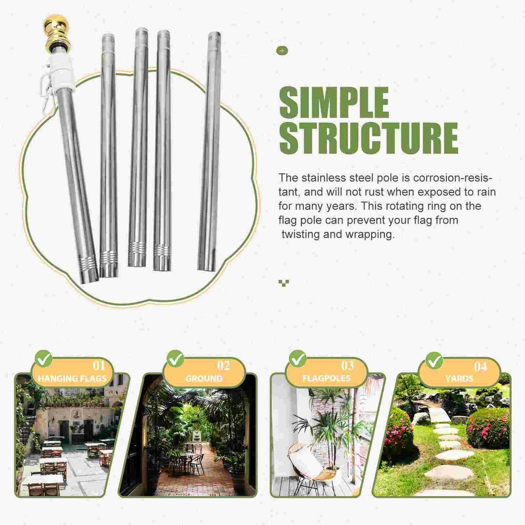 190Cm 5 Sections Stainless Steel Flagpole Rotating Anti Rust Easy Assembly Outdoor Yard Professional Flag Pole Camping Party