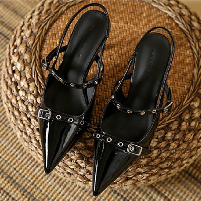 Fashion Fashion Narrow Band Buckle Slide Sandal Women Pointed Toe Back Strap Women Sandal Sexy Comfort Patent Leather Banquet Dress Shoe