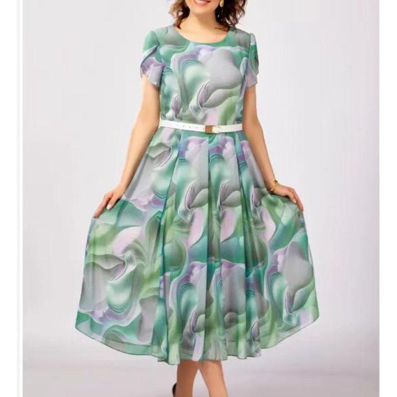 

New Arrival European and American Style Dress Loose Print Dress Green 2XL