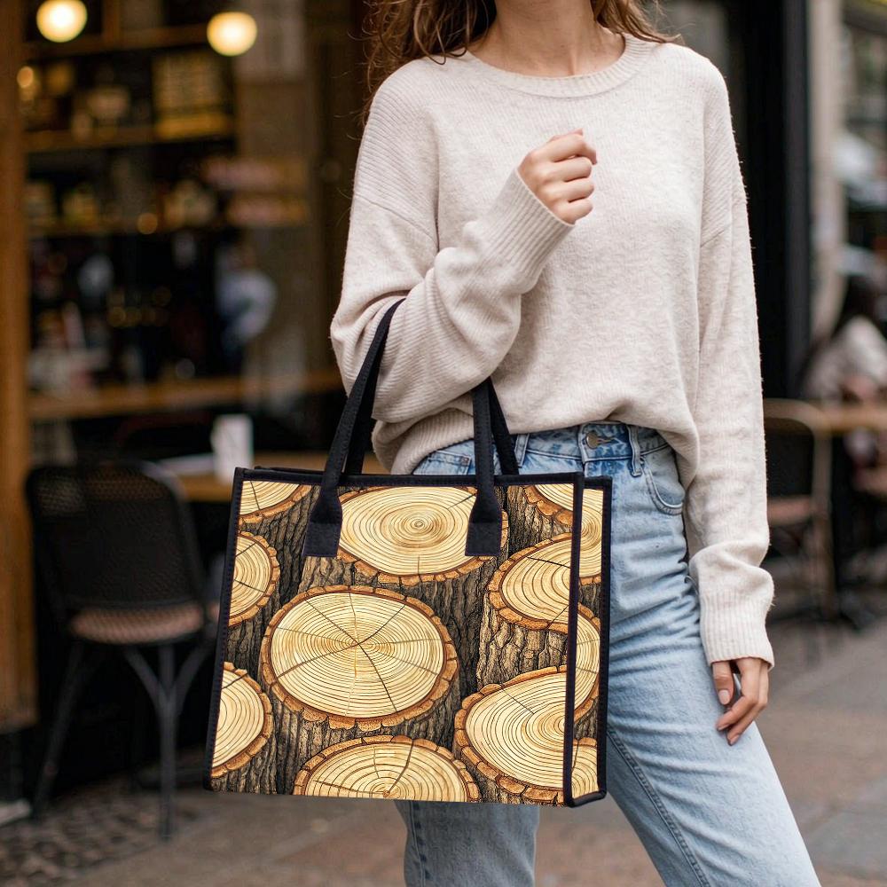 Wood Grain Pattern Large Tote Bag Casual Portable Daily Handbag For Women Shopping Outdoor Use