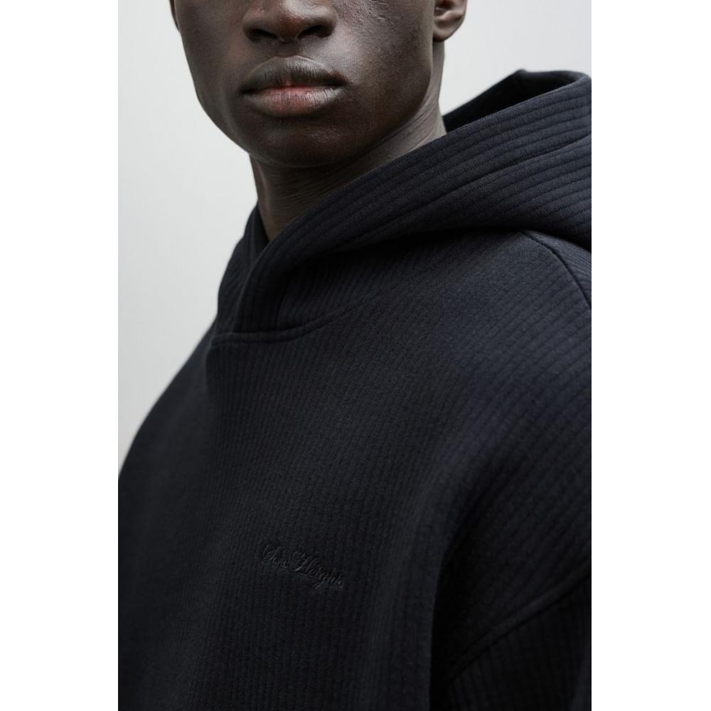 H M Ribbed Hoodie Loose Fit Black