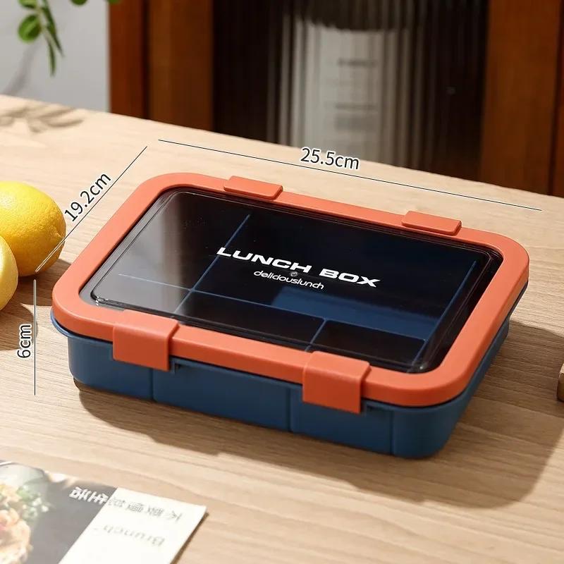 1500ML Portable with Grid Division Lunch Box Kids Students Office Bento Box with Fork and Spoon Microwave Food Storage Container