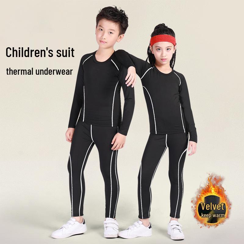 

Winter Kids Plus Velvet Warm Sports Set: Quick-Dry Base Layer for Basketball Training, Boys & Girls 160 cm
