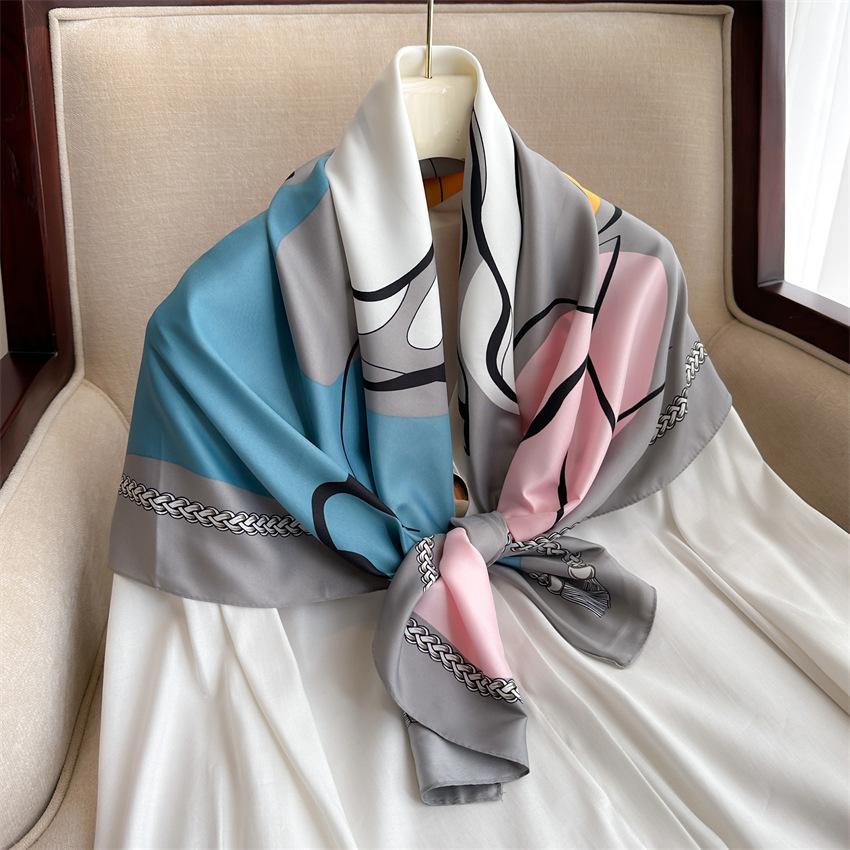 Luxury 90*90cm Women Twill Silk Scarf Large Shawl Neckerchief Print Headband Female Foulard Bandana Wraps Hijab Scarves