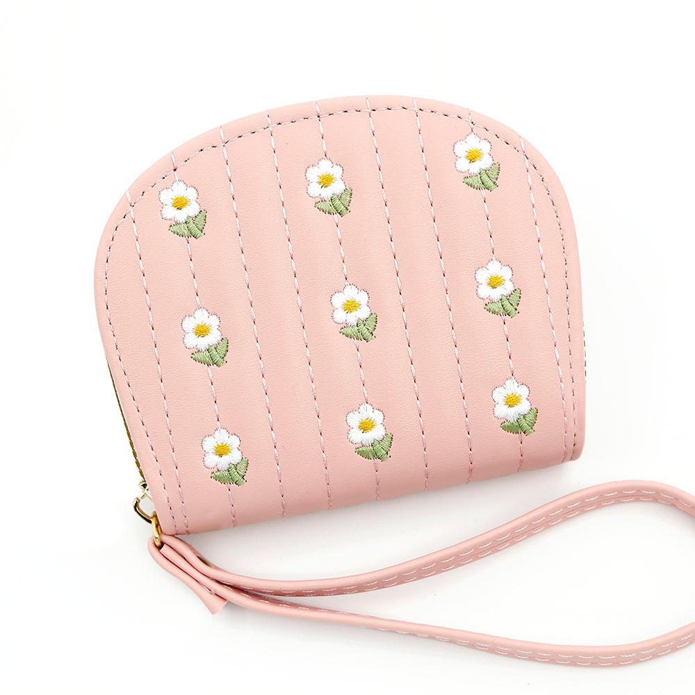 

Floral Embroidered Womens Cardholder With Zipper Wallet For Daily Use розовый