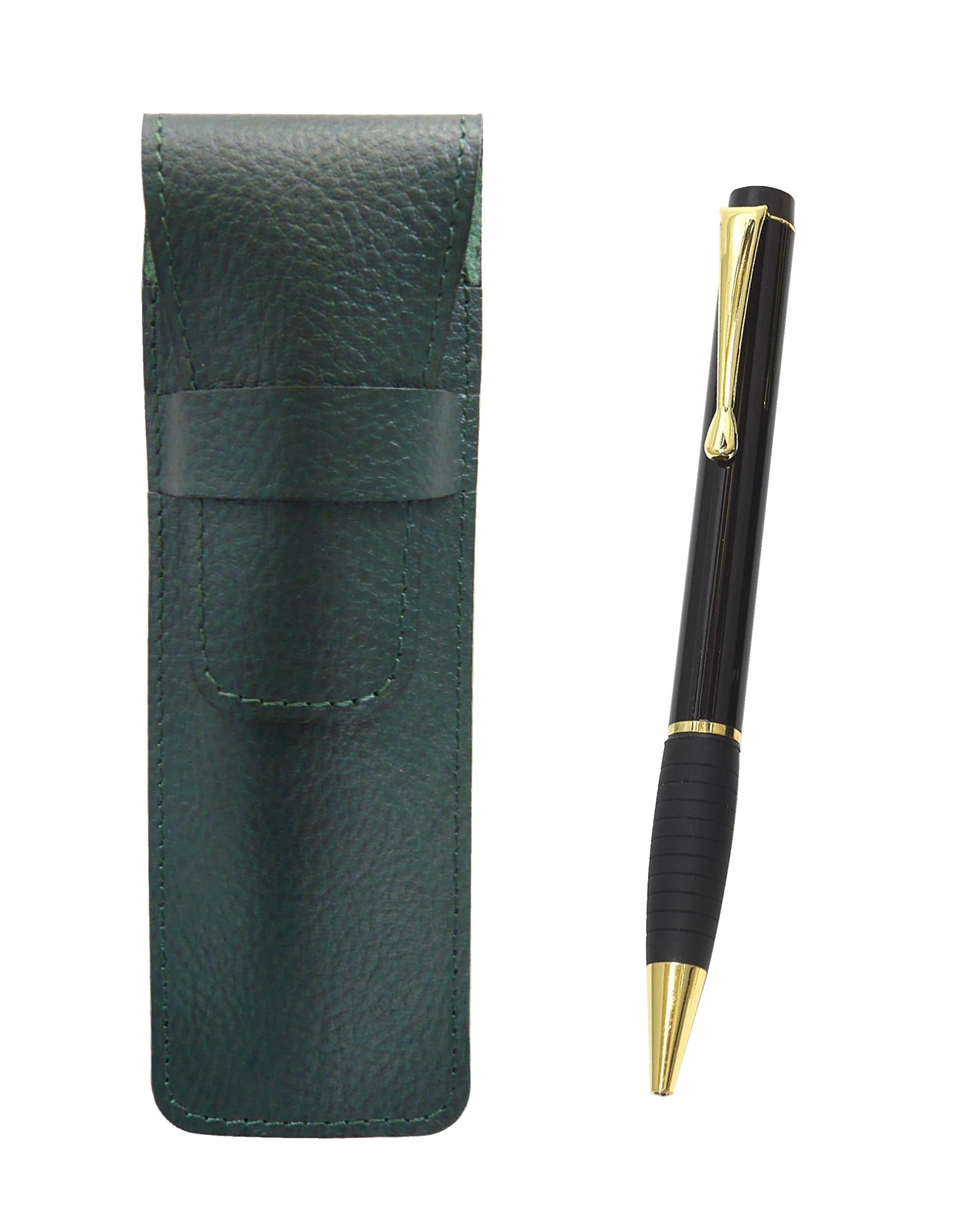 

Moss green grained leather pen case with midnight rubber rotating ballpoint pen set in black SASMG-T102BP-B чёрный
