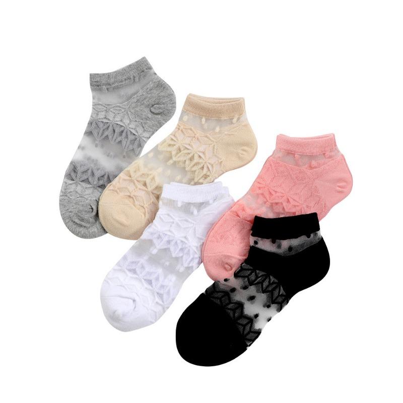5 Pairs of Women's Summer Thin Cute with Transparent Boat Socks
