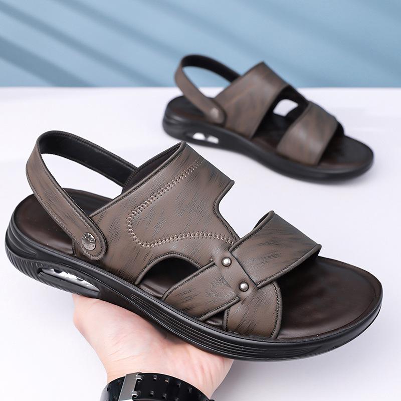 

2025 summer versatile beach shoes men s leather daily casual sandals dual-purpose leather sandals trendy soft-soled slippers 44