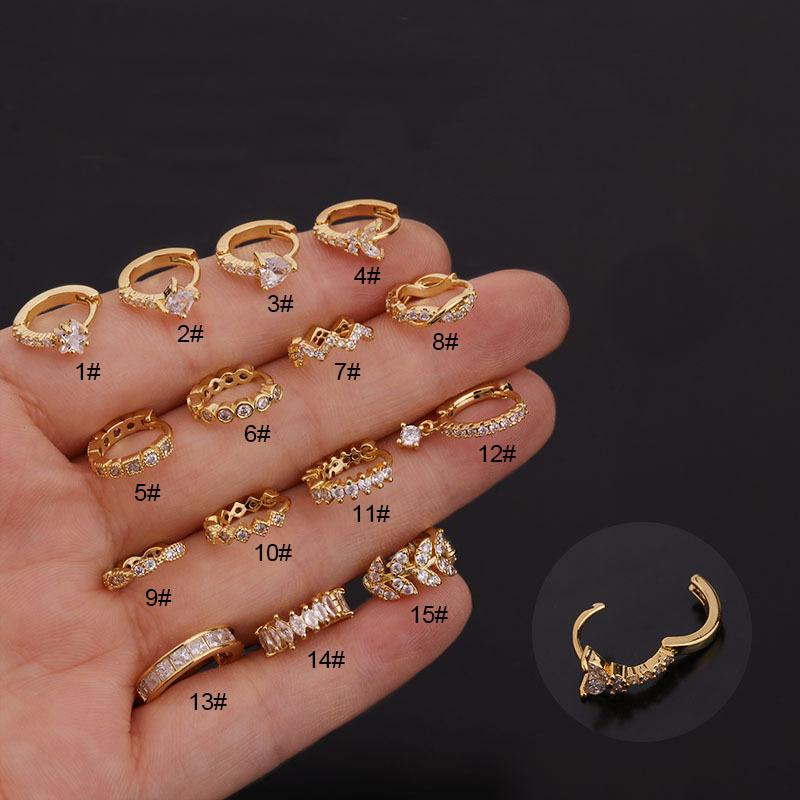 

New Arrivals 1Pc Cz Cartilage Hoop Earring For Women Fashion Helix Tragus Daith Conch Rook Snug Lobe Ear Piercing Jewelry No.1 золотой