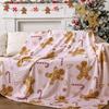 Pink Flannel Gingerbread Man Bed Blanket, Lightweight Cozy Christmas Blanket for Couch Sofa Bed Living Room Home Decor Gifts