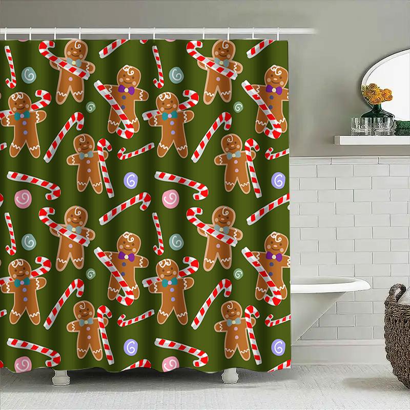 Green Shower Curtain Gingerbread Man Pattern For Christmas Decorations In Bathroom Accessories Home Living Room Decoration Suppl