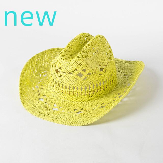 Matcha Green Cowboy Straw Hat Handwoven Hollow Men's and Women's Summer Sun Hat Western Cowboy Straw Hat  sombrero vaquero