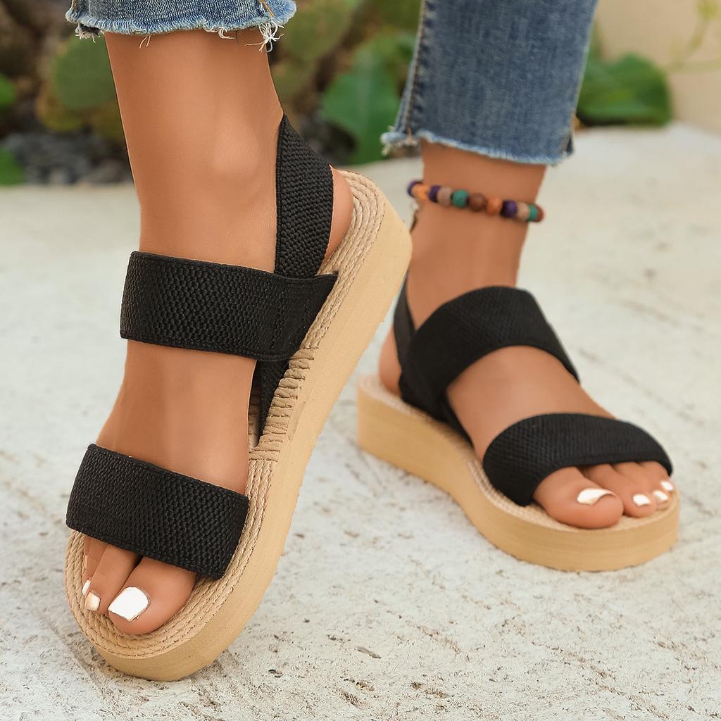 Wear thick-soled woven cool slippers for women's fashion large-size casual flat-soled sandals for women