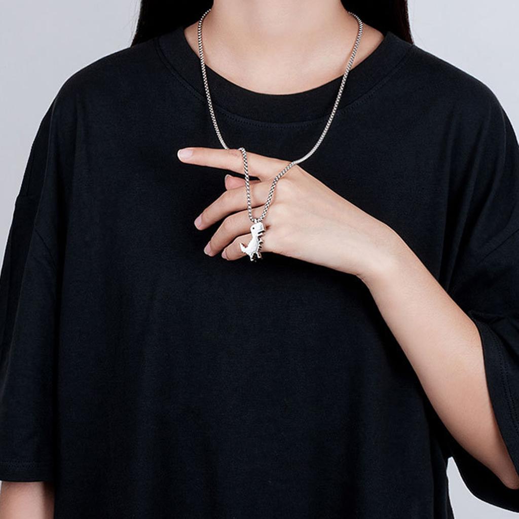Sweater Chain Choker Necklace Long Chain Punk Dinosaur Pendant Clavicle Chain Choker Necklace for Rapper Unisex Jewelry
