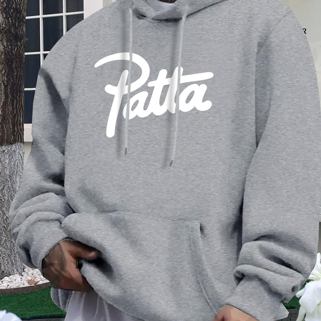 Men's Casual Hooded Sweatshirt with Front _Patta_ Logo Print - Regular Fit All-Season Comfort, for Men 18-40 Years Sweatshirt