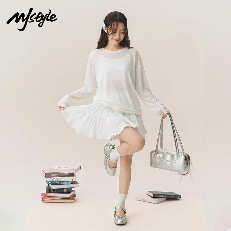 MJ STYLE Women s Sheer Round Neck Long Sleeve T-Shirt M