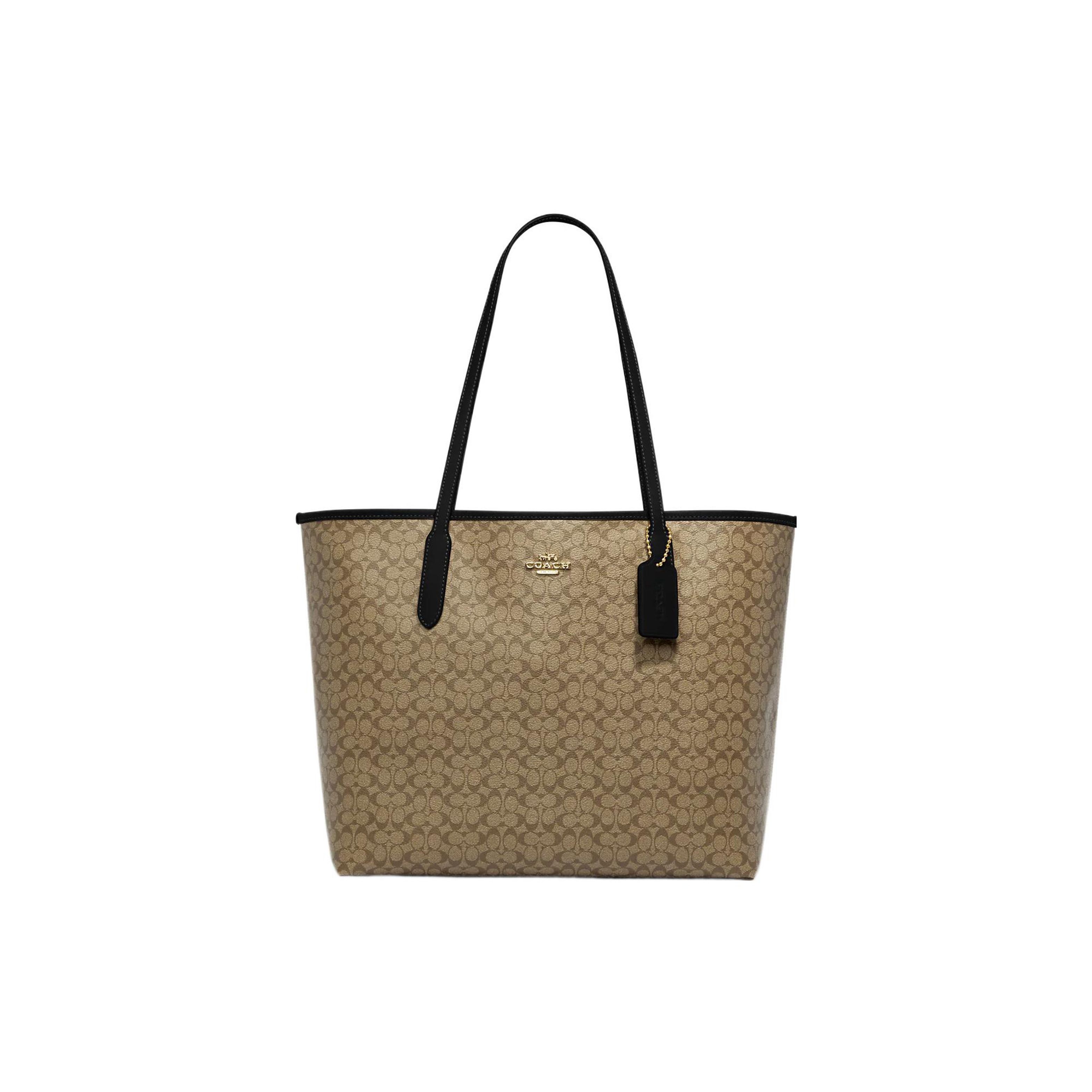 

Coach City 33 Logo Classic Monogram Snap Coated Canvas And Leather Tote Bag Women tote Khaki CJ942-IMCBI Basic Set (Bag+Dust Bag)