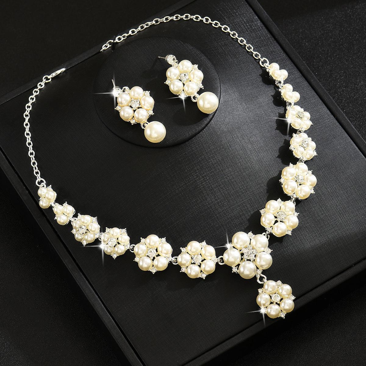 

Вінтажне придворне перлове намисто з кристалами, сережки, квітка, весільний набір з двох предметів