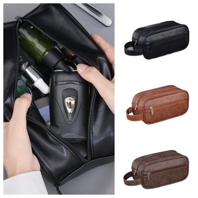 Handheld Cosmetic Storage Bag Zipper Makeup Pouch Portable Men Leather Wash Bag  Travel