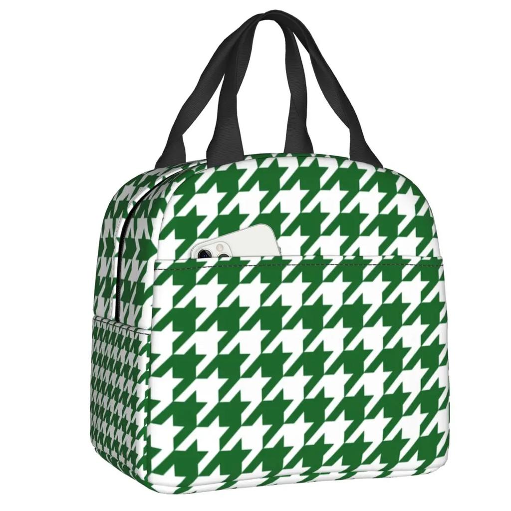 Hounds Tooth Style Houndstooth Insulated Lunch Bags for Work School Dogstooth Waterproof Thermal Cooler Lunch Box Women Kids