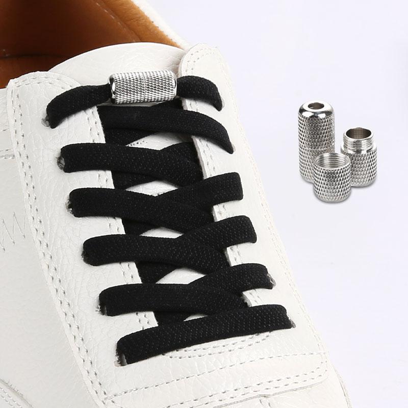 Elastic Flat Shoelaces for Sneakers No Tie Shoe Laces Metal Flower Noodle Capsule Buckle One Size Fits All for Kids and Adults