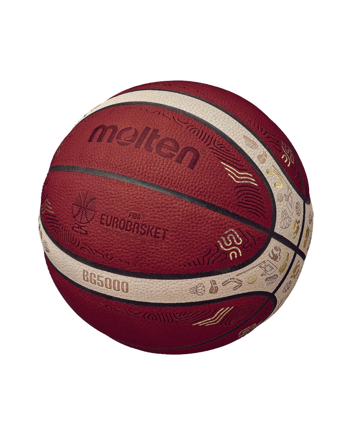 

Molten Basketball Eurobasket 2025 Model Tenhide Natural Leather Size 7 Ball B7G5000-E5Z коричневий
