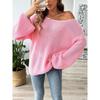 Women's Plus Size Pullover Sweater Beaded Top Simple Loose One Neck Strapless Flared Sleeve Sweater