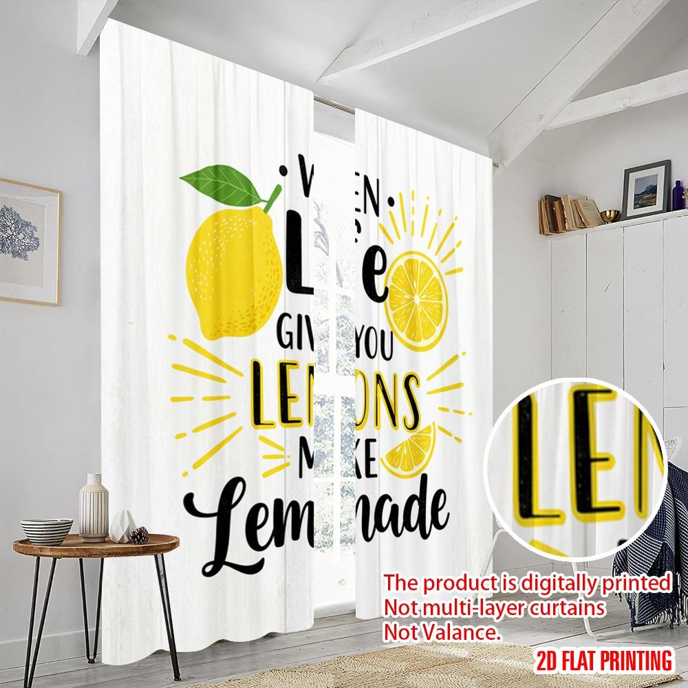 2pcs 2D Flat Printing Window Curtains Life Lemons Make Lemonade 100% Polyester Fabric Without Electricity Holiday Decorations