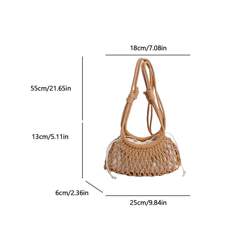 Yogodlns Summer Woven Net Shoulder Bag for Women Beach Hollow Out Crossbody Bag Retro Bohemian Vacation Daily Use Purse