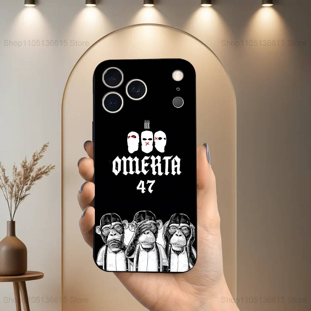 Singer 47 O-Omerta M-Maes Pouzdro na telefon Pro iPhone 17,16,15,14,13,12,11 Plus,Pro Max,XS,X,XR,SE,Mini,8,7,Měkký silikonový černý kryt