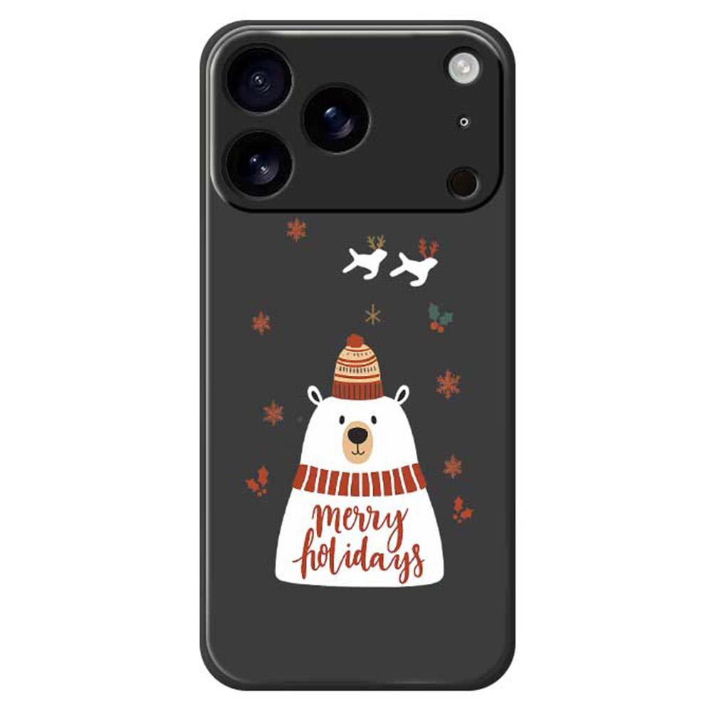 

For iPhone 17 Pro Max Case Merry Holiday Bear Pattern Printing Straight Edge TPU Phone Back Cover Black