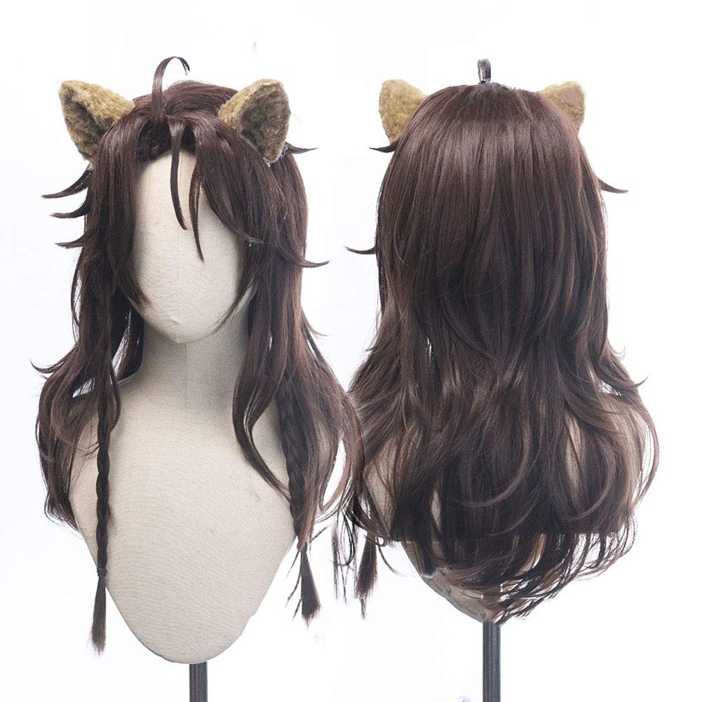 ABUNDANTDOODS Leona Kingscholar Cosplay Wig with Ears, Costume Accessory, Includes Net and Comb, Brown