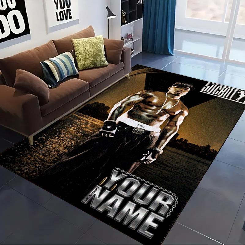 Name Custom 50 cent Carpet Rug for Living Room Bedroom Home Sofa Decoration,Kids play Non-slip Floor Mat
