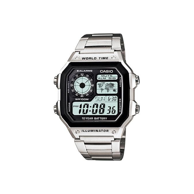 CASIO Illuminator Цифровые часы серебристо-черные AE1200WHD-1A Черные часы AE-1200WHD-1A AE-1200WHD-1A Metal Watch Box (Free Gift)