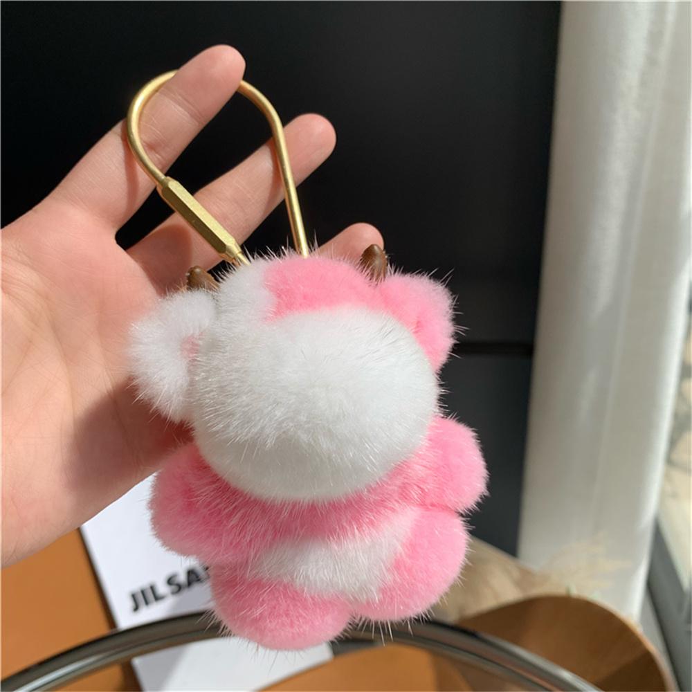 Mink Fur Bear Pendant Keychain For Women Bag Key Chain Pendant Keyrinngs Luxury Decoration Jewelry Bag Hanging Accessories Gifts