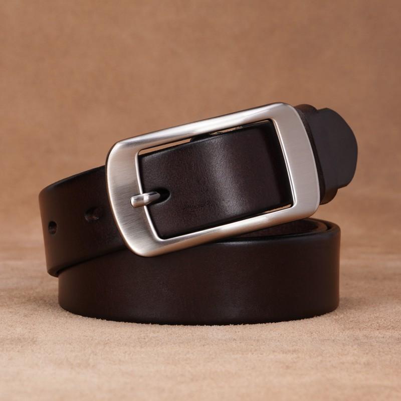 Genuine Leather Belt Women Men Slim 2-4cm Width Classic Black Coffee Adjustable 100-110cm Alloy Pin Buckle Casual