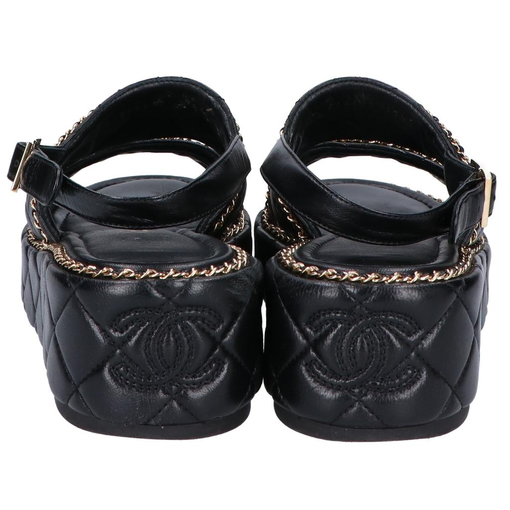 Chanel G46613 CC Logos Matelassé/Kette Plateau Sandalen Schuhe 37 1/2C Schwarz / goldGebraucht