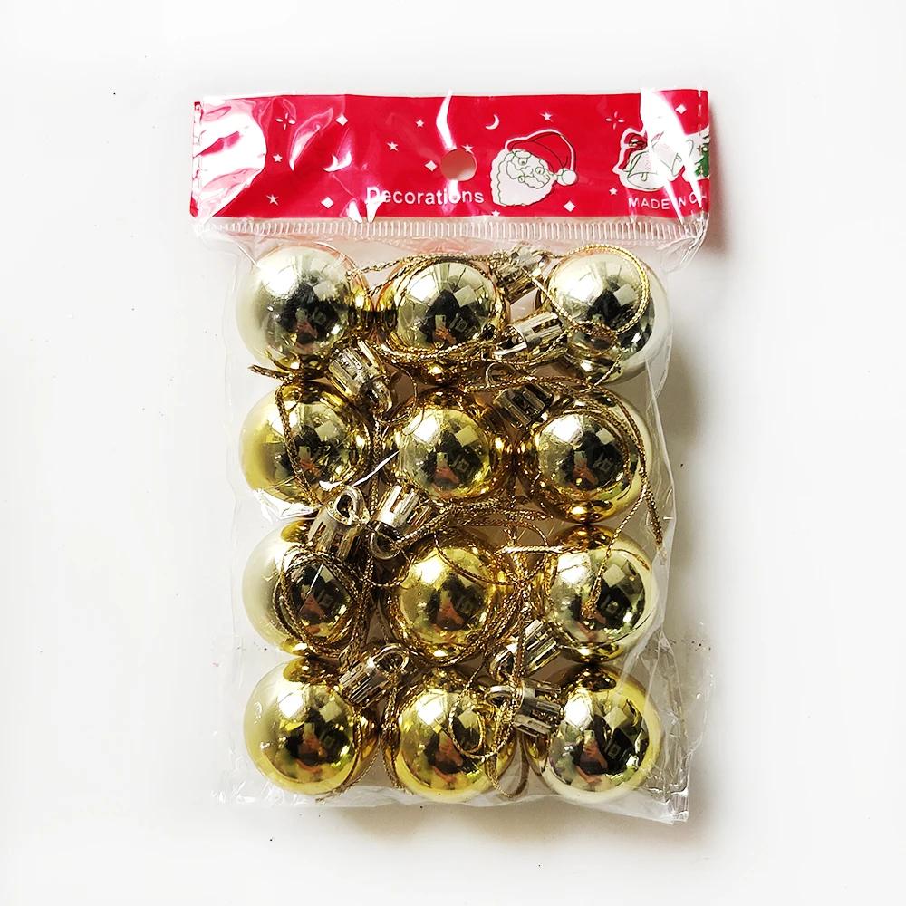 

12 шт. Мини Рождественские Шары Рождественская Елка Подвесное Украшение Пластик Красный Зеленый Золотой Шарик Подвеска Рождественское Украшение 2024 Navidad золотой