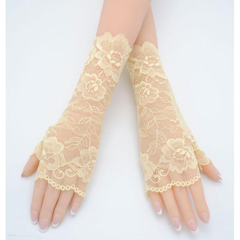 

Кружевные свадебные перчатки в корейском стиле, эластичные, с вырезами, короткие и длинные, для защиты от солнца, женские, черные, ретро, сексуальные перчатки Lemon yellow One size