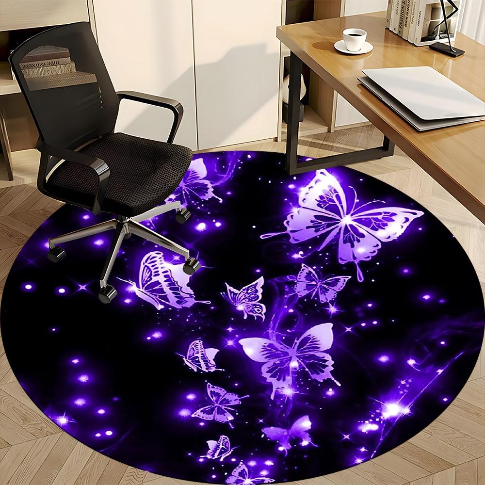 1pc Butterfly Purple Glitter Chair Carpet for Office, Round Non Slip Durable Large Size Office Carpet, Suitable for Office