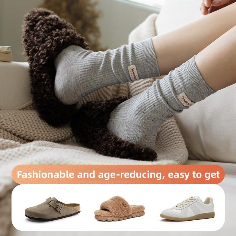 5 Pairs Pile Socks Women's Spring and Autumn Cotton Socks Double Needle Label Boneless Month Socks with A Full Length Stockings