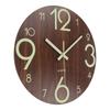Round Luminous Wall Clock Glow In Dark Wooden Silent NonTicking Modern Style for Bedroom Decor