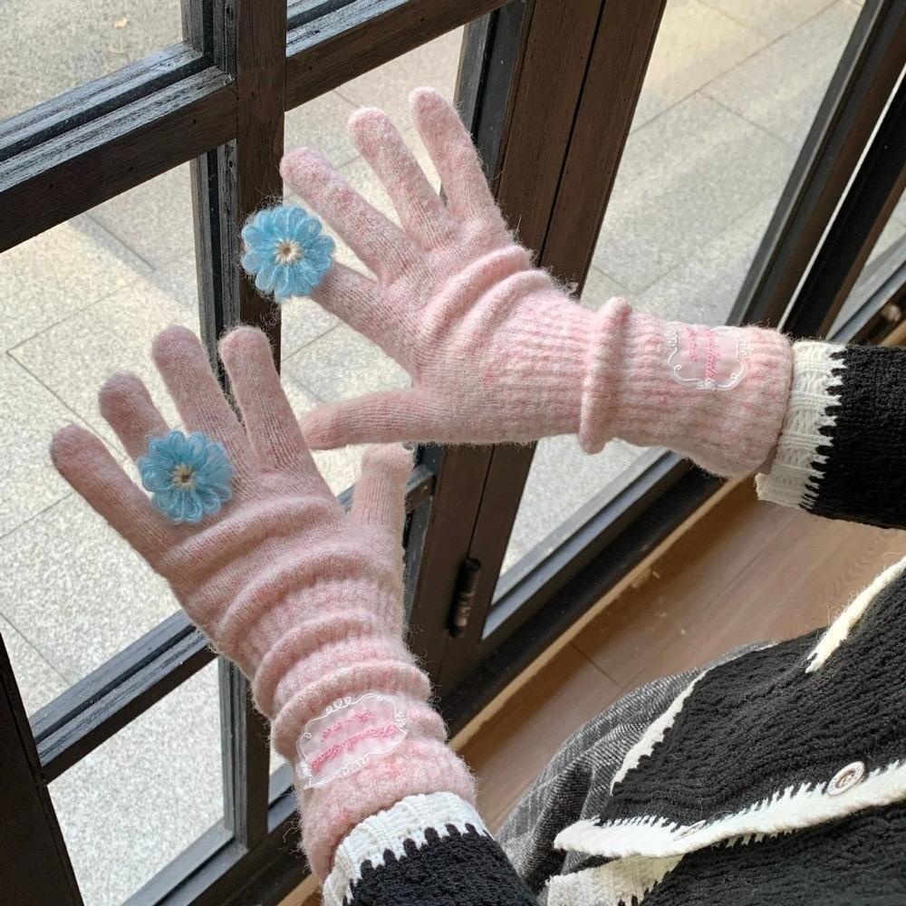 Soft Warm Knitted Winter Gloves Spring Full Finger Gloves  For Women